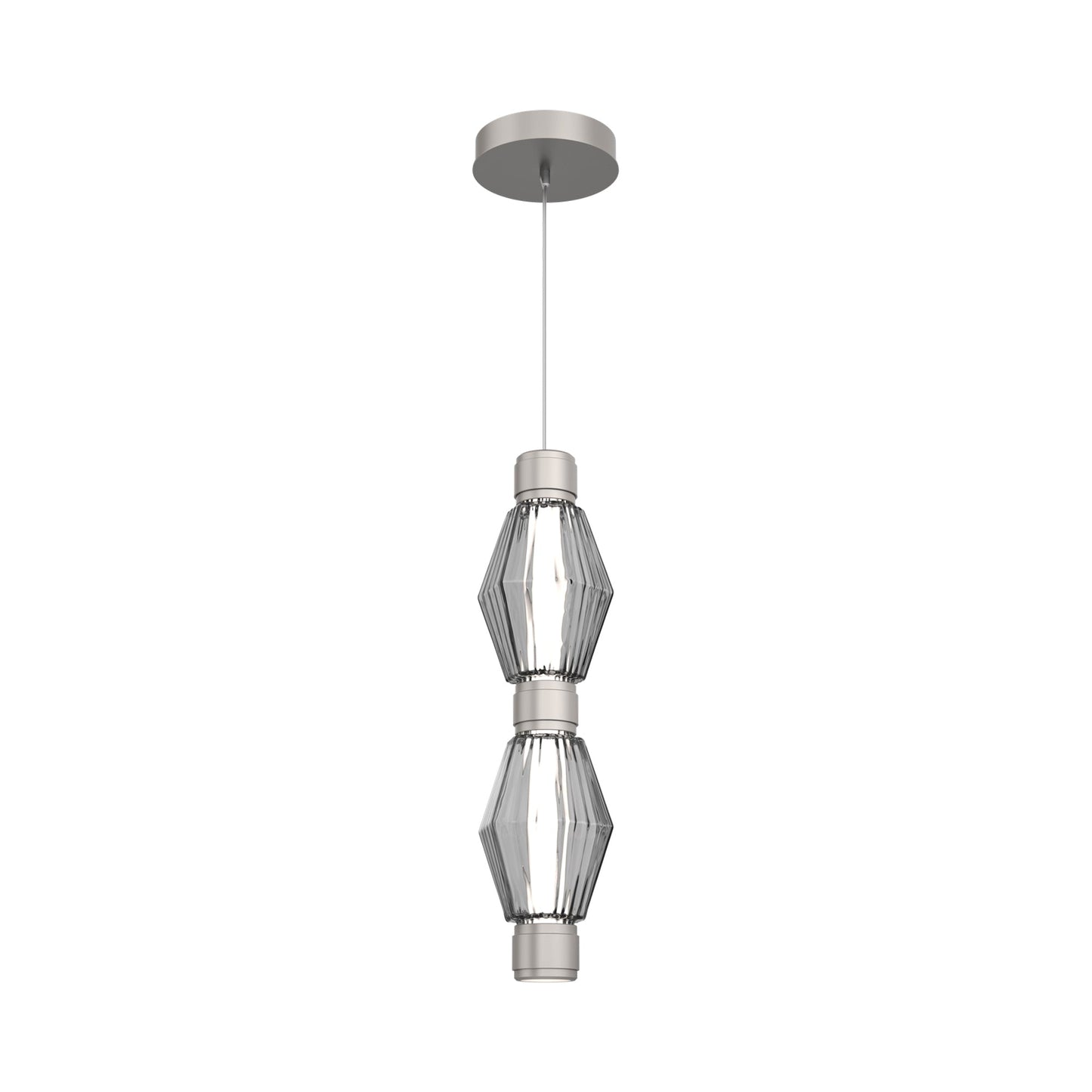 Aalto Mandrel Double LED Pendant Light in Beige Silver/Smoke Blown Glass.