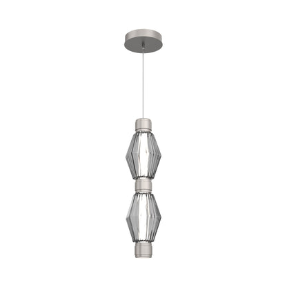 Aalto Mandrel Double LED Pendant Light in Beige Silver/Smoke Blown Glass.