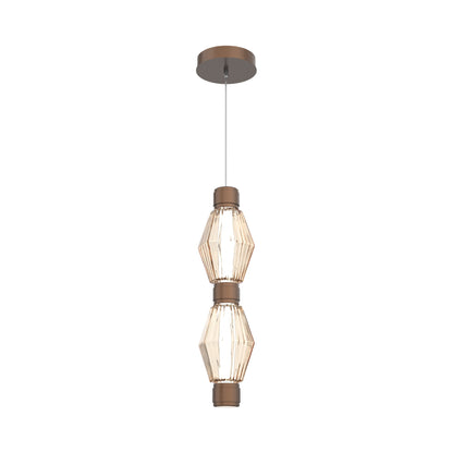 Aalto Mandrel Double LED Pendant Light in Burnished Bronze/Amber Blown Glass.
