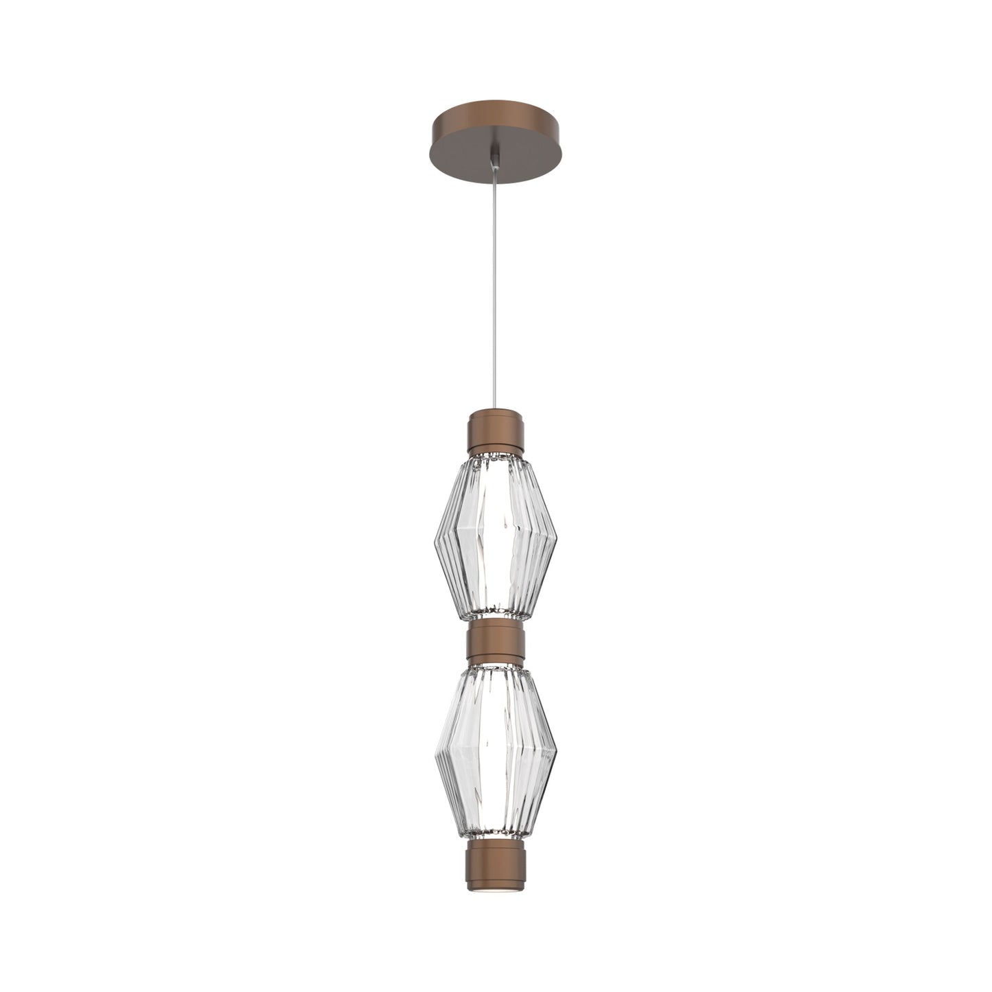 Aalto Mandrel Double LED Pendant Light in Burnished Bronze/Clear Blown Glass.