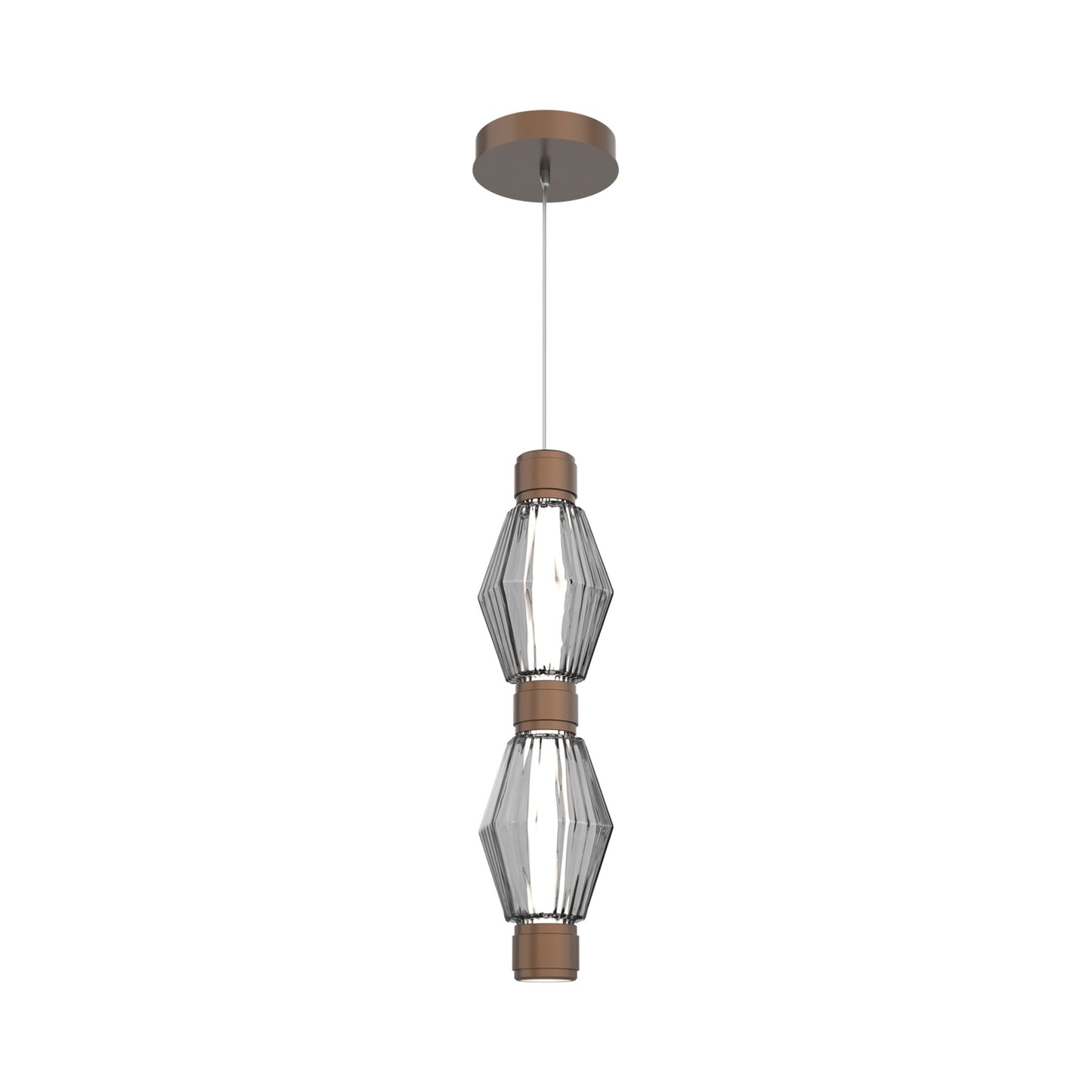 Aalto Mandrel Double LED Pendant Light in Burnished Bronze/Smoke Blown Glass.