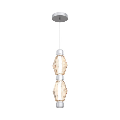 Aalto Mandrel Double LED Pendant Light in Classic Silver/Amber Blown Glass.