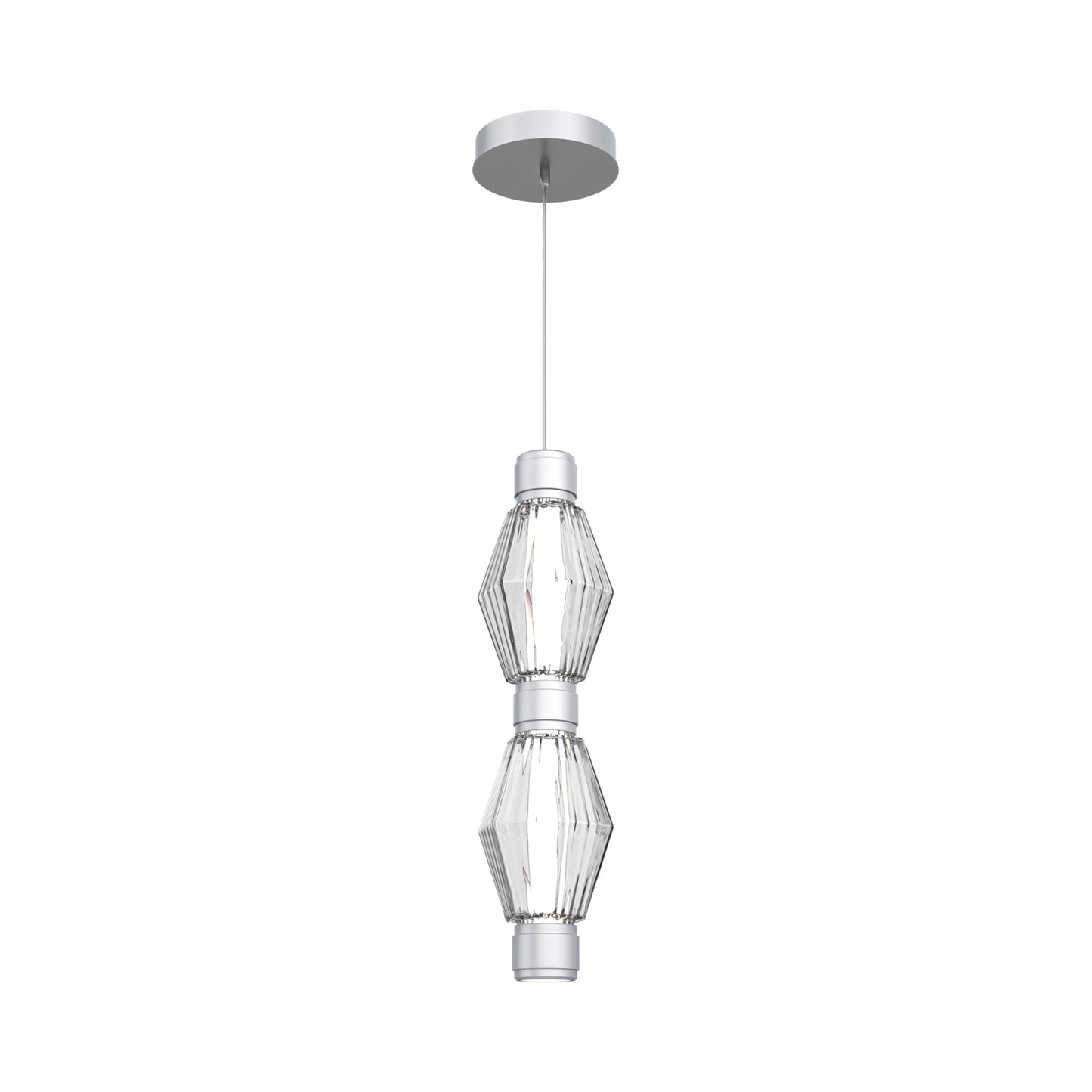 Aalto Mandrel Double LED Pendant Light in Classic Silver/Clear Blown Glass.