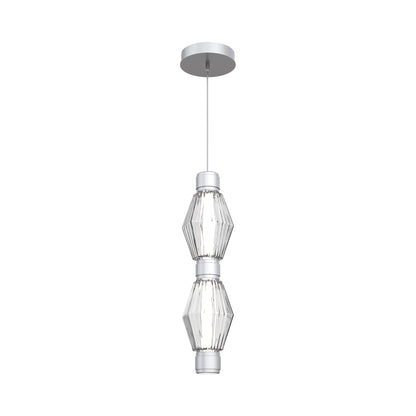 Aalto Mandrel Double LED Pendant Light in Classic Silver/Clear Blown Glass.