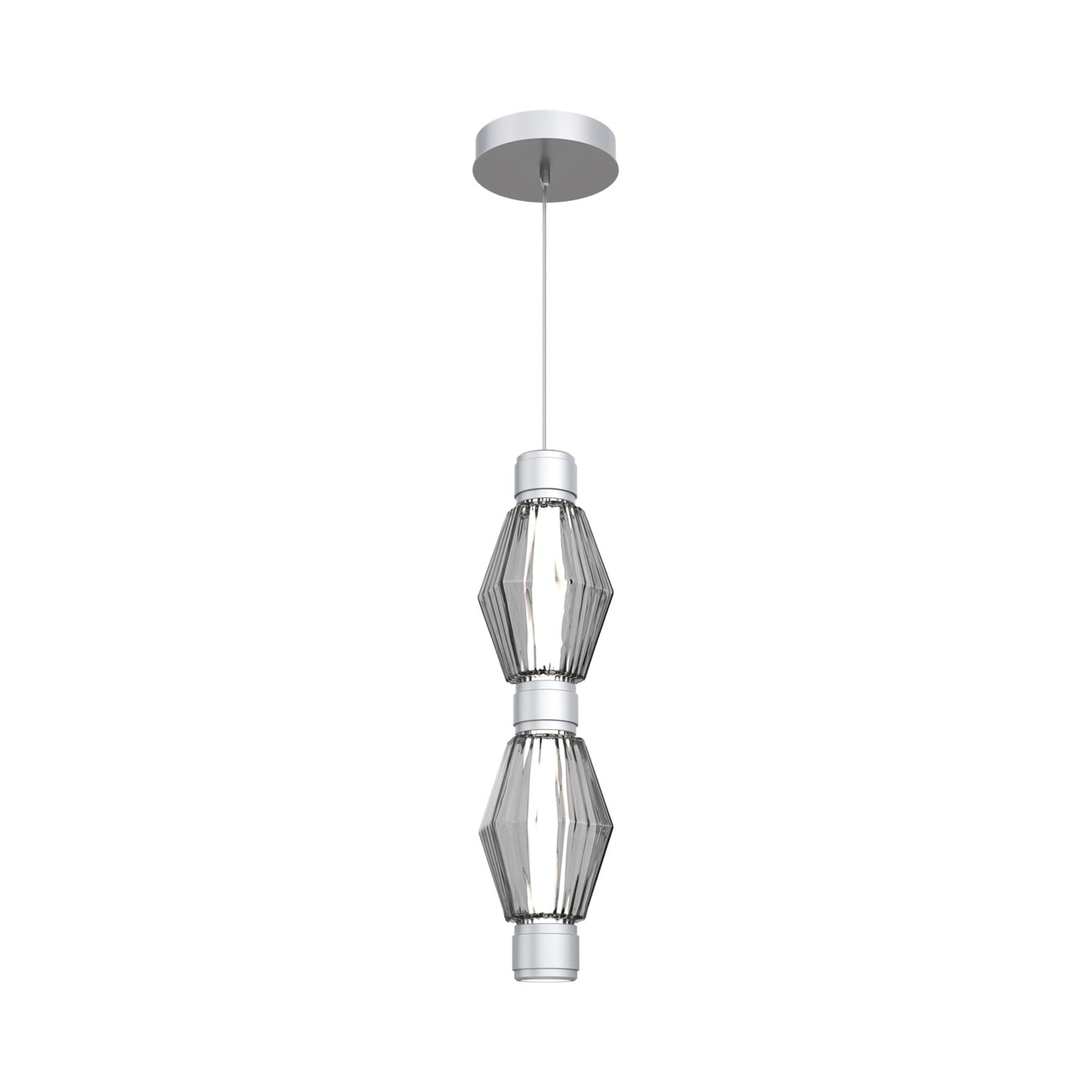 Aalto Mandrel Double LED Pendant Light in Classic Silver/Smoke Blown Glass.