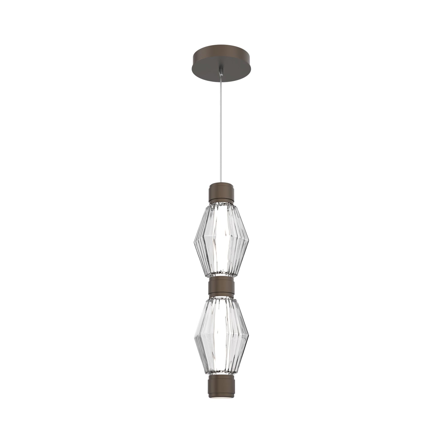 Aalto Mandrel Double LED Pendant Light in Flat Bronze/Clear Blown Glass.