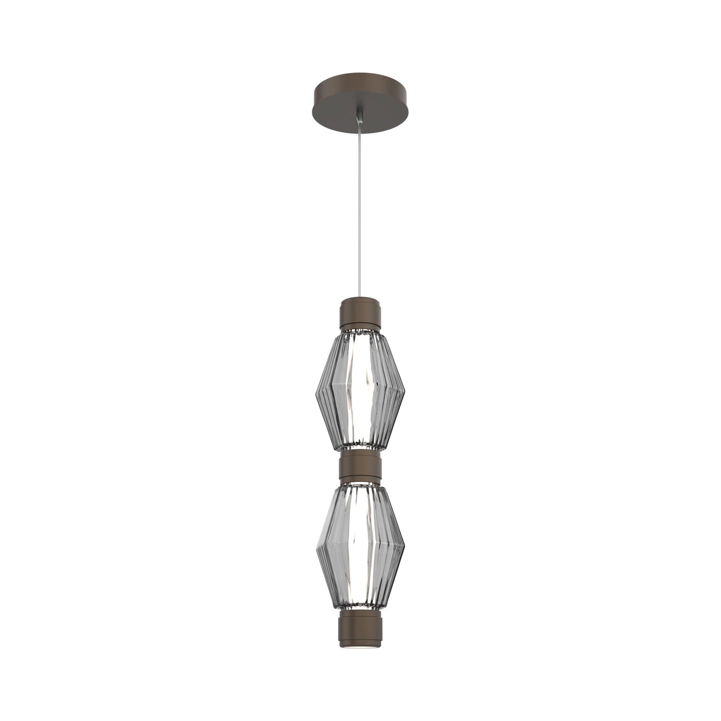 Aalto Mandrel Double LED Pendant Light in Flat Bronze/Smoke Blown Glass.