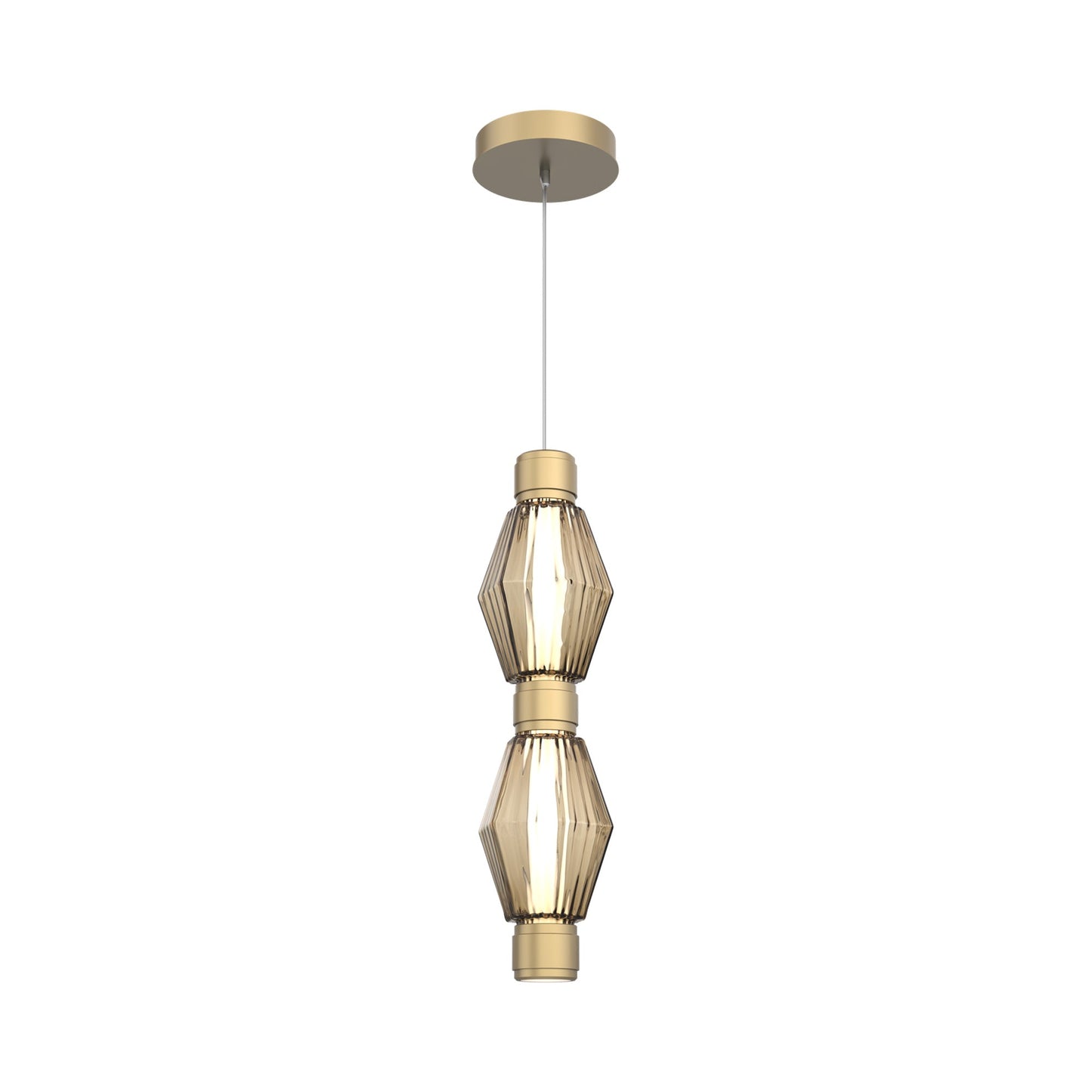 Aalto Mandrel Double LED Pendant Light in Gilded Brass/Bronze Blown Glass.