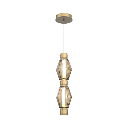 Aalto Mandrel Double LED Pendant Light in Gilded Brass/Bronze Blown Glass.