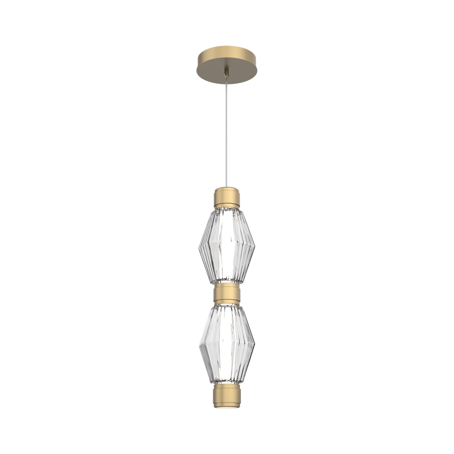 Aalto Mandrel Double LED Pendant Light in Gilded Brass/Clear Blown Glass.