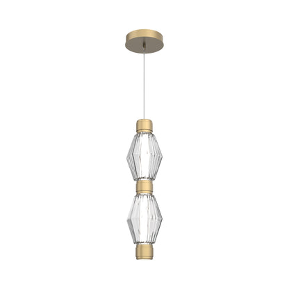 Aalto Mandrel Double LED Pendant Light in Gilded Brass/Clear Blown Glass.