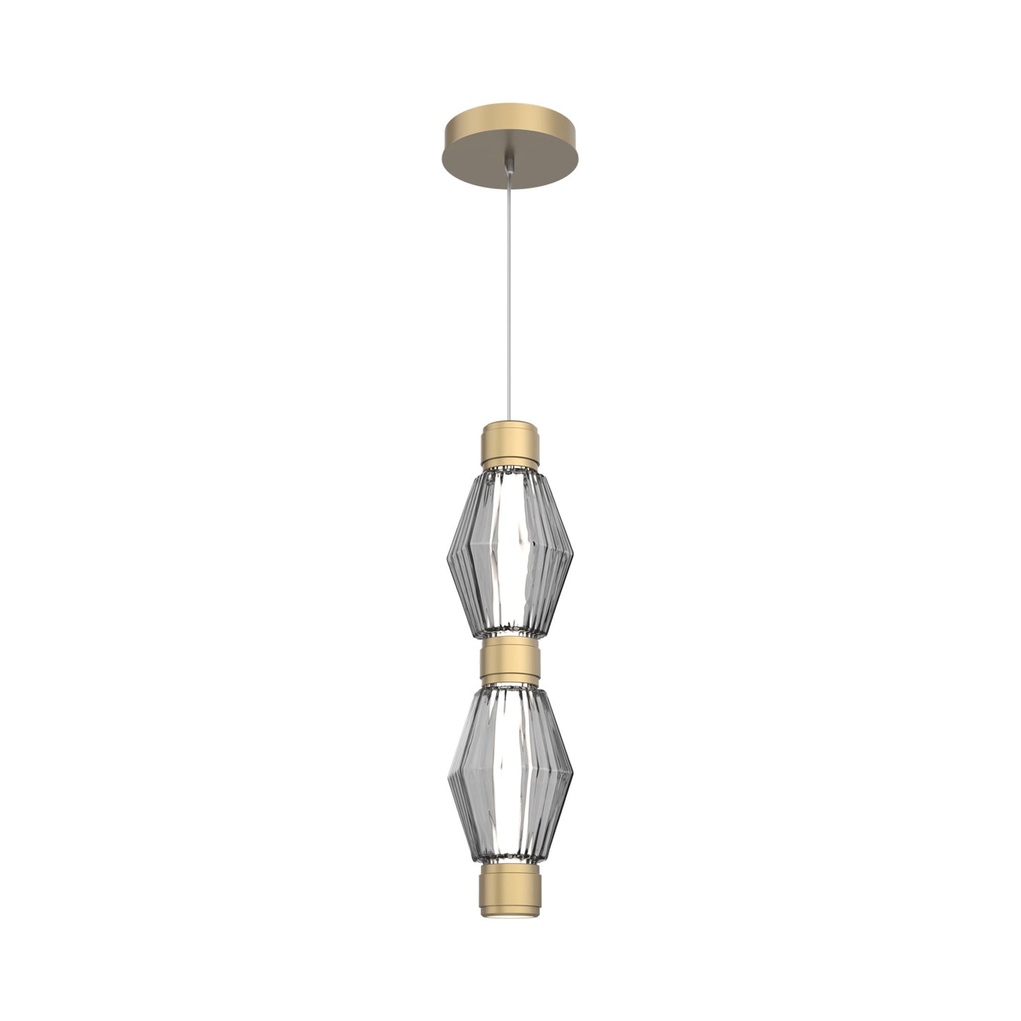 Aalto Mandrel Double LED Pendant Light in Gilded Brass/Smoke Blown Glass.
