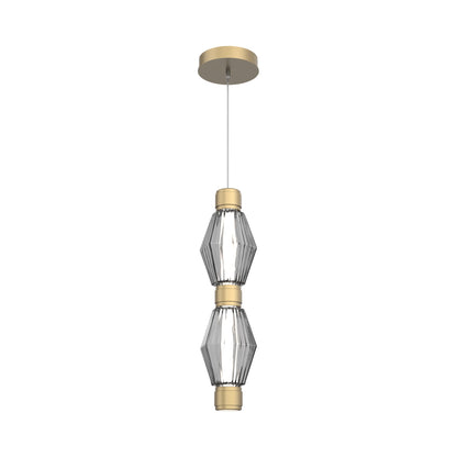 Aalto Mandrel Double LED Pendant Light in Gilded Brass/Smoke Blown Glass.