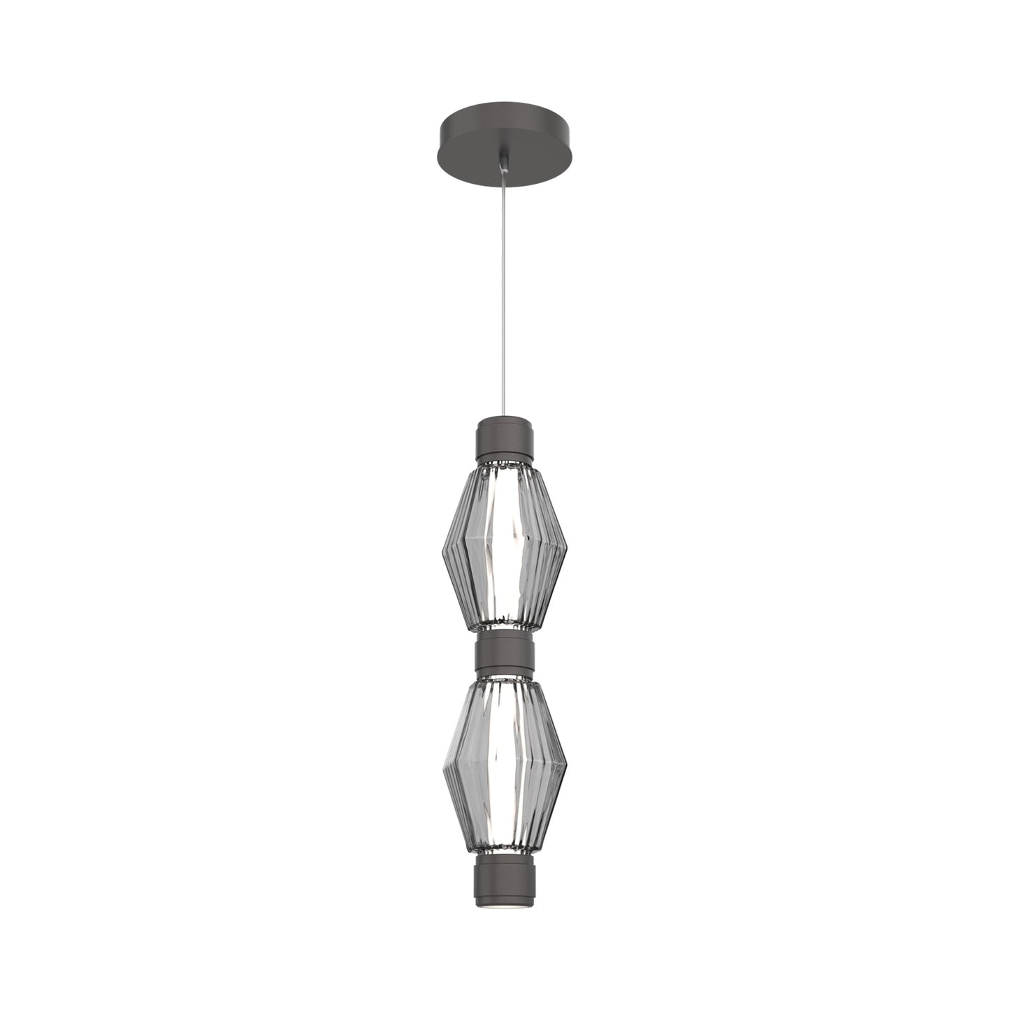 Aalto Mandrel Double LED Pendant Light in Graphite/Smoke Blown Glass.