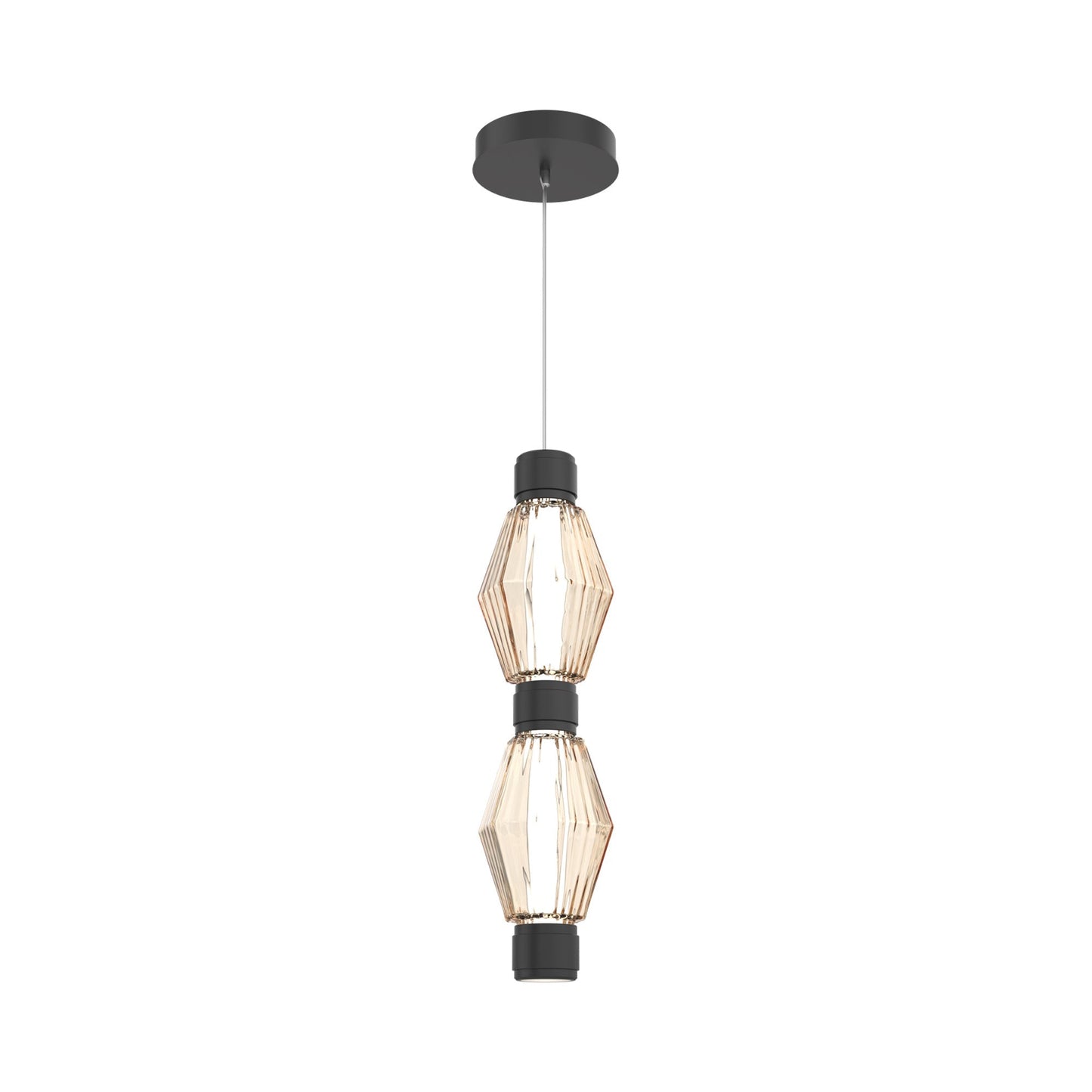 Aalto Mandrel Double LED Pendant Light in Matte Black/Amber Blown Glass.