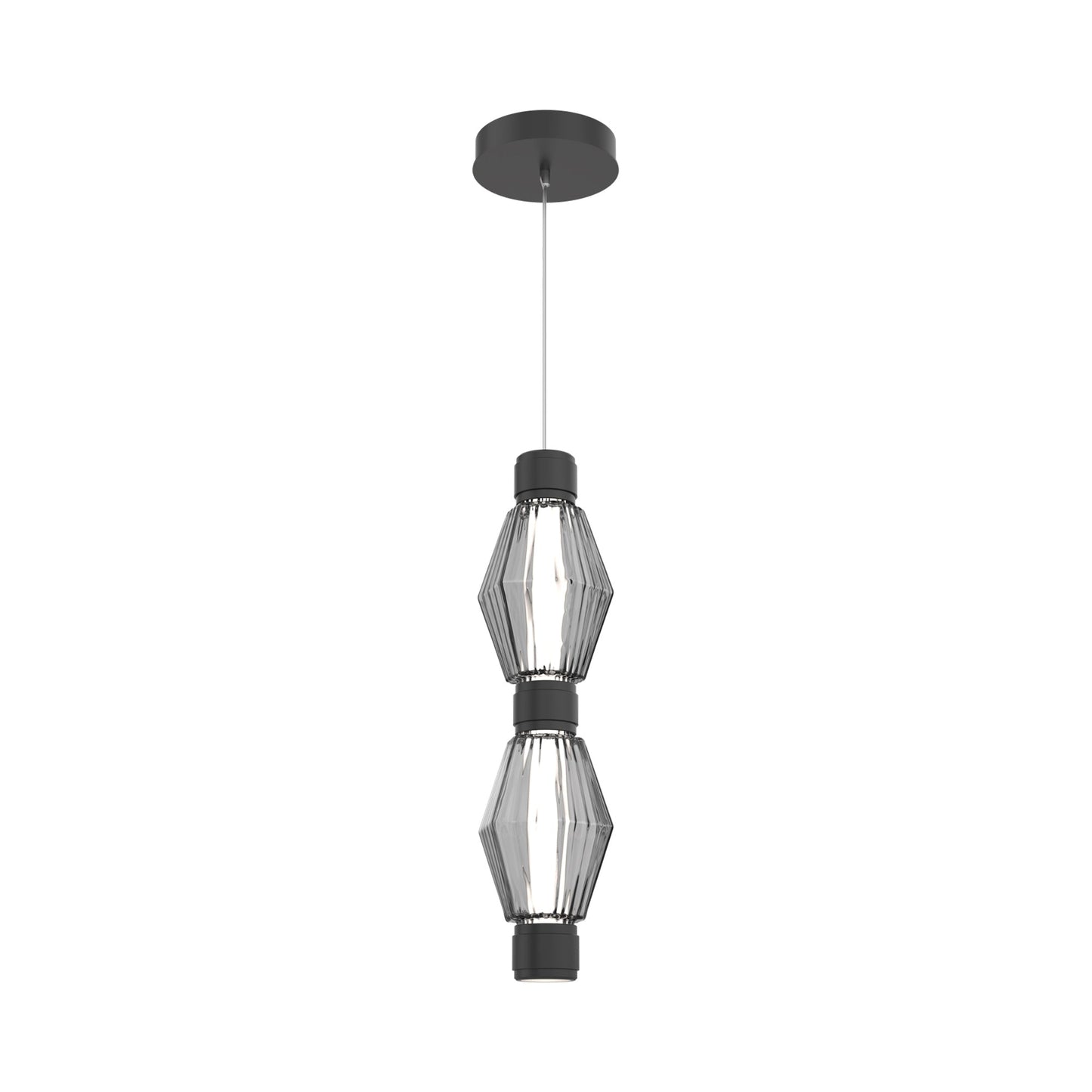 Aalto Mandrel Double LED Pendant Light in Matte Black/Smoke Blown Glass.