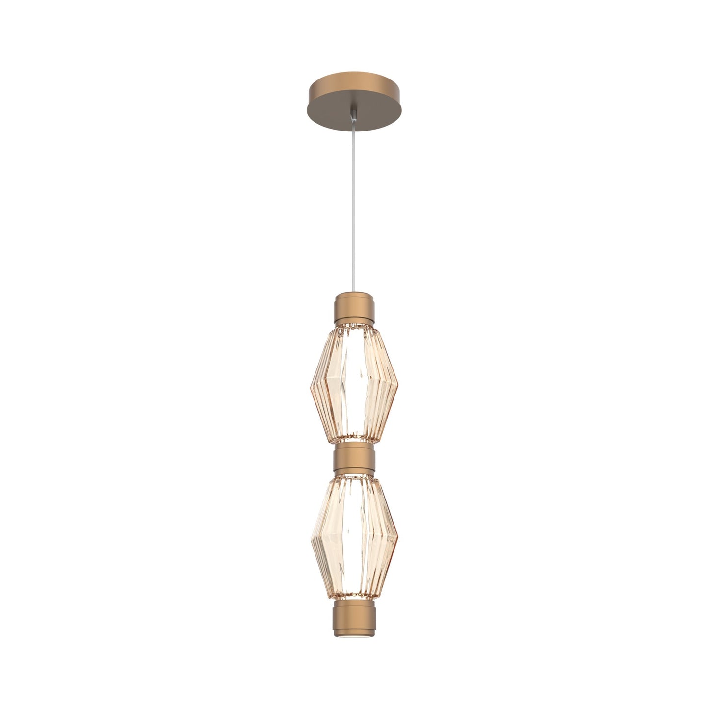 Aalto Mandrel Double LED Pendant Light in Novel Brass/Amber Blown Glass.
