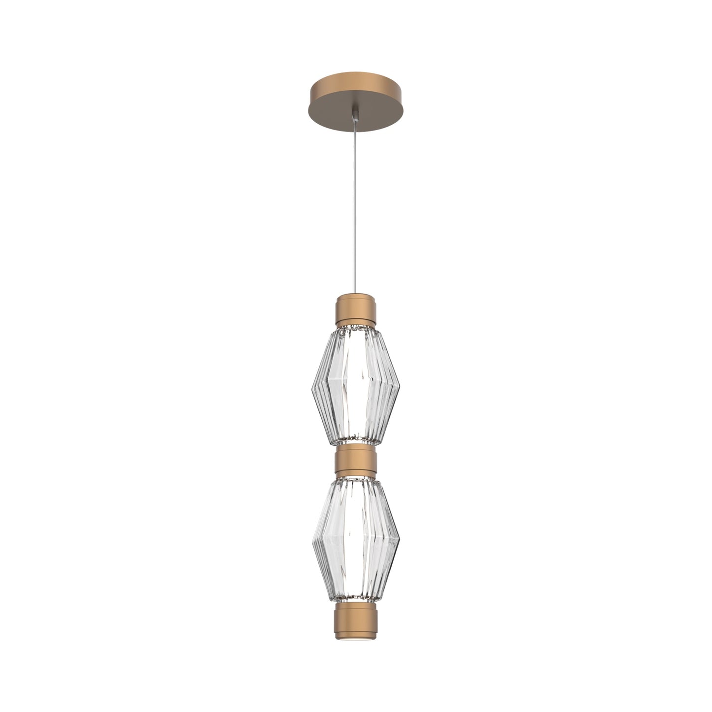 Aalto Mandrel Double LED Pendant Light in Novel Brass/Clear Blown Glass.