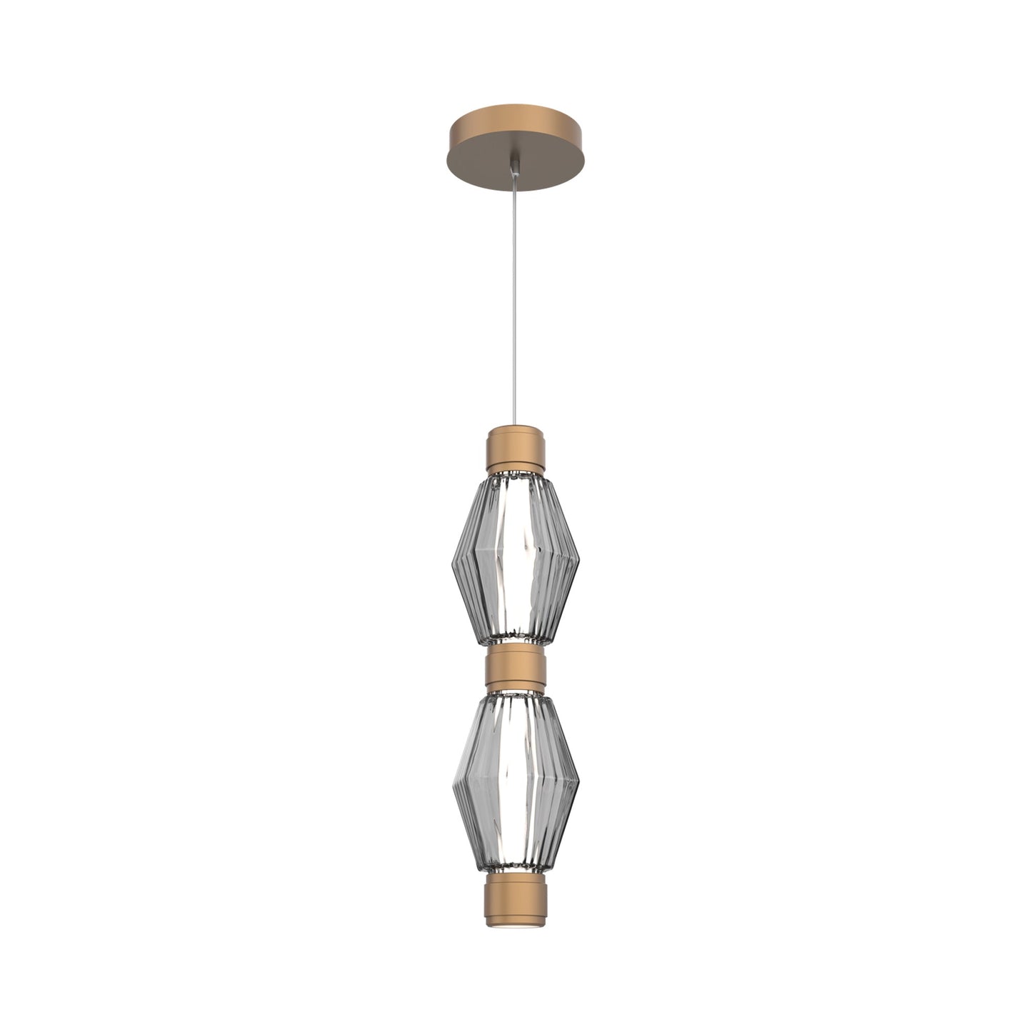 Aalto Mandrel Double LED Pendant Light in Novel Brass/Smoke Blown Glass.