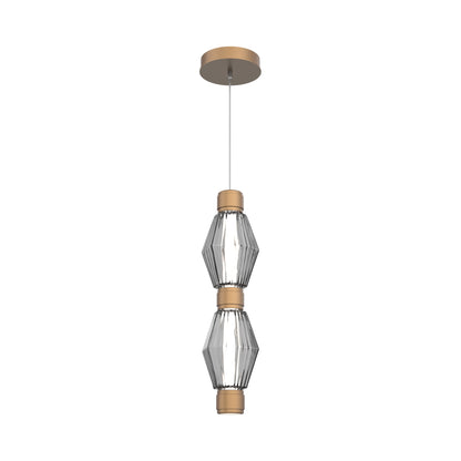 Aalto Mandrel Double LED Pendant Light in Novel Brass/Smoke Blown Glass.