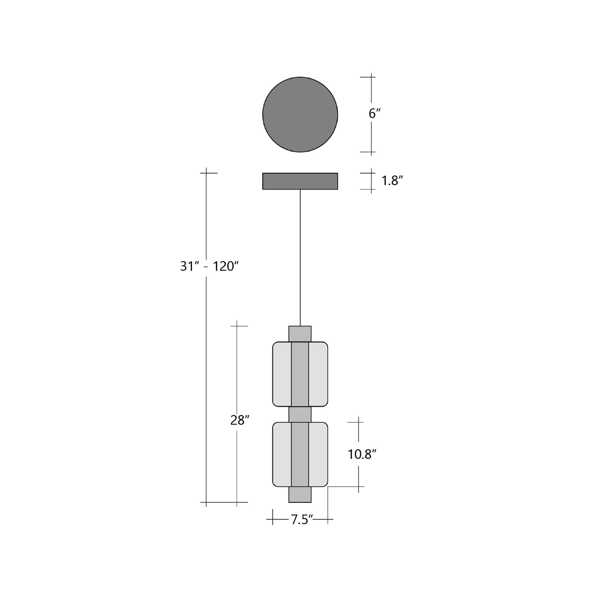 Aalto Mandrel Double LED Pendant Light - line drawing.
