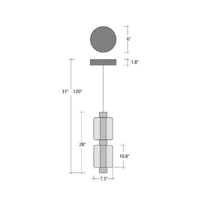 Aalto Mandrel Double LED Pendant Light - line drawing.