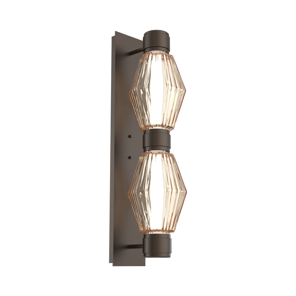 Aalto Mandrel Double LED Wall Light in Flat Bronze/Amber Blown Glass (Black Metal).