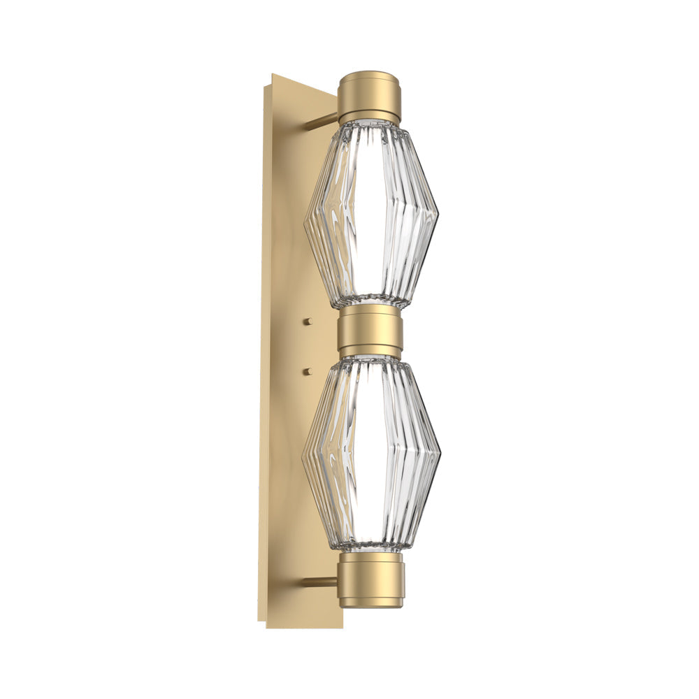 Aalto Mandrel Double LED Wall Light in Gilded Brass/Clear Blown Glass (Black Metal).