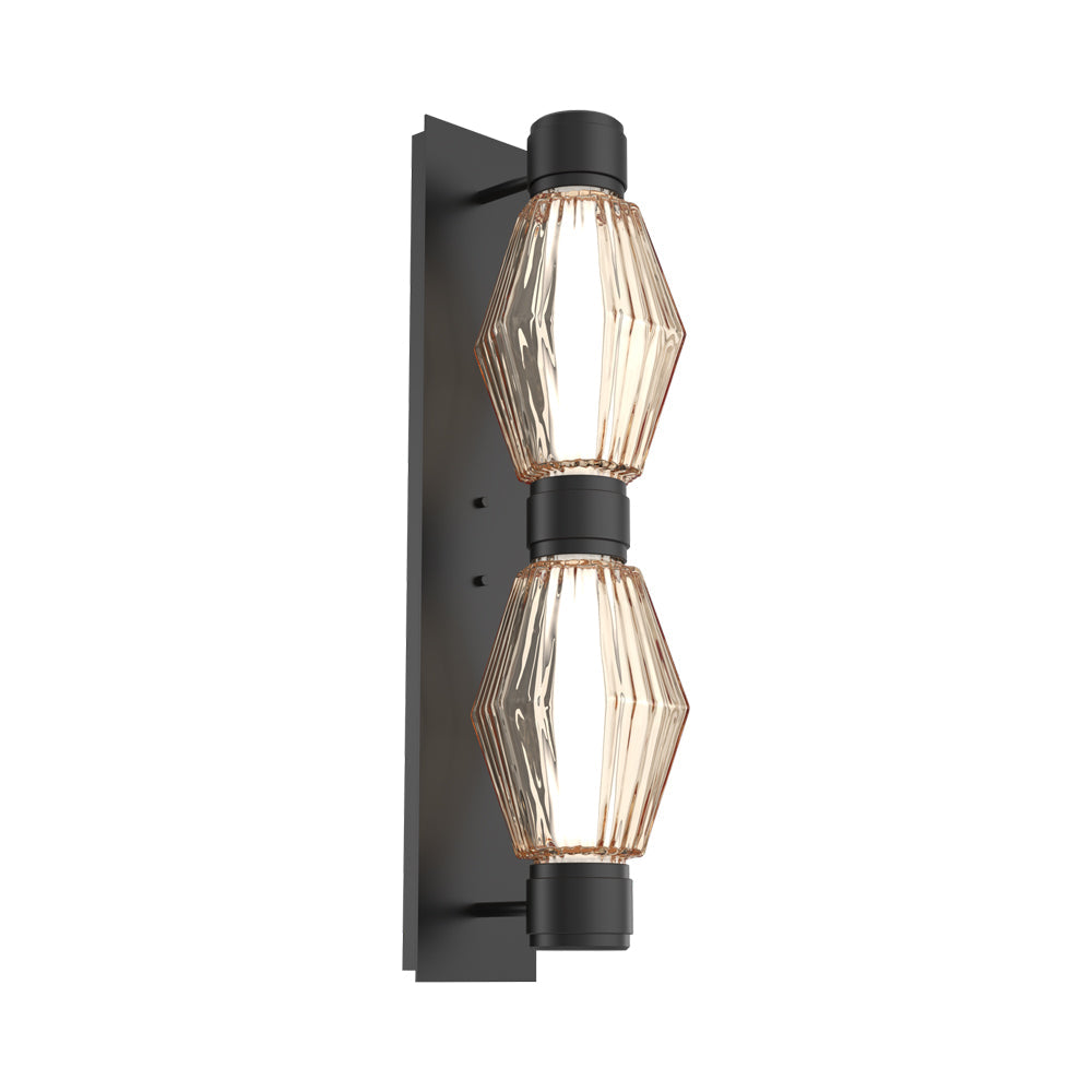 Aalto Mandrel Double LED Wall Light in Matte Black/Amber Blown Glass (Black Metal).