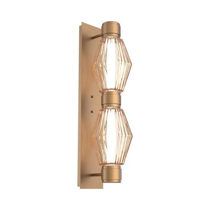 Aalto Mandrel Double LED Wall Light in Novel Brass/Amber Blown Glass (Black Metal).
