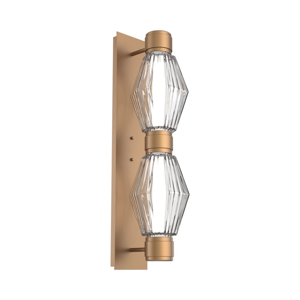 Aalto Mandrel Double LED Wall Light in Novel Brass/Clear Blown Glass (Black Metal).