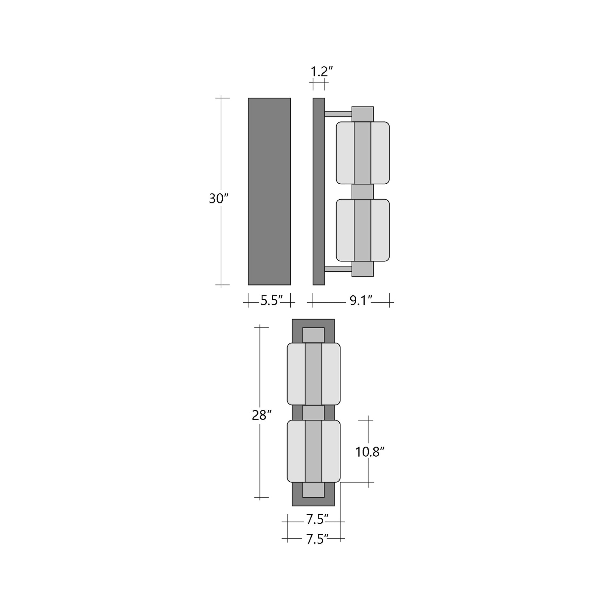 Aalto Mandrel Double LED Wall Light - line drawing.
