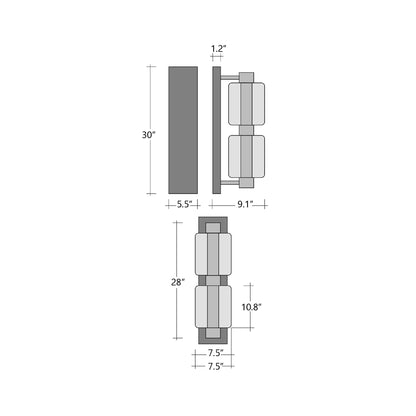 Aalto Mandrel Double LED Wall Light - line drawing.