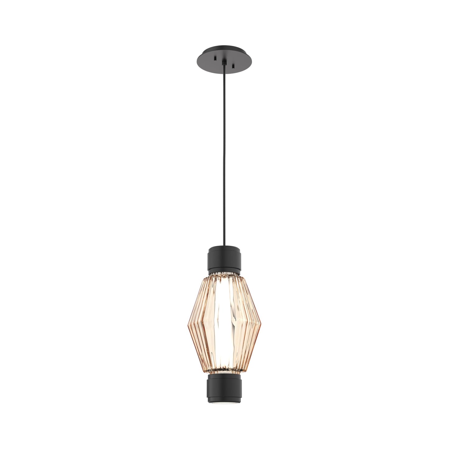 Aalto Mandrel LED Pendant Light in Matte Black/Amber Blown Glass.