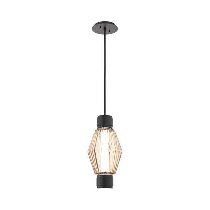 Aalto Mandrel LED Pendant Light in Matte Black/Amber Blown Glass.