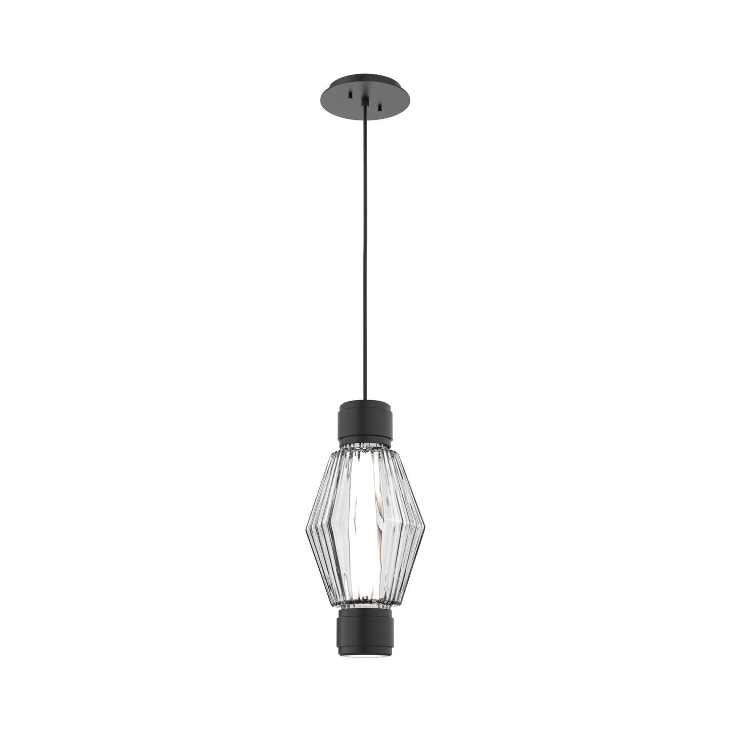 Aalto Mandrel LED Pendant Light in Matte Black/Clear Blown Glass.