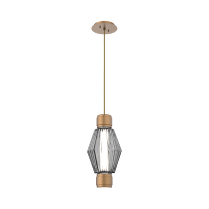 Aalto Mandrel LED Pendant Light in Novel Brass/Smoke Blown Glass.