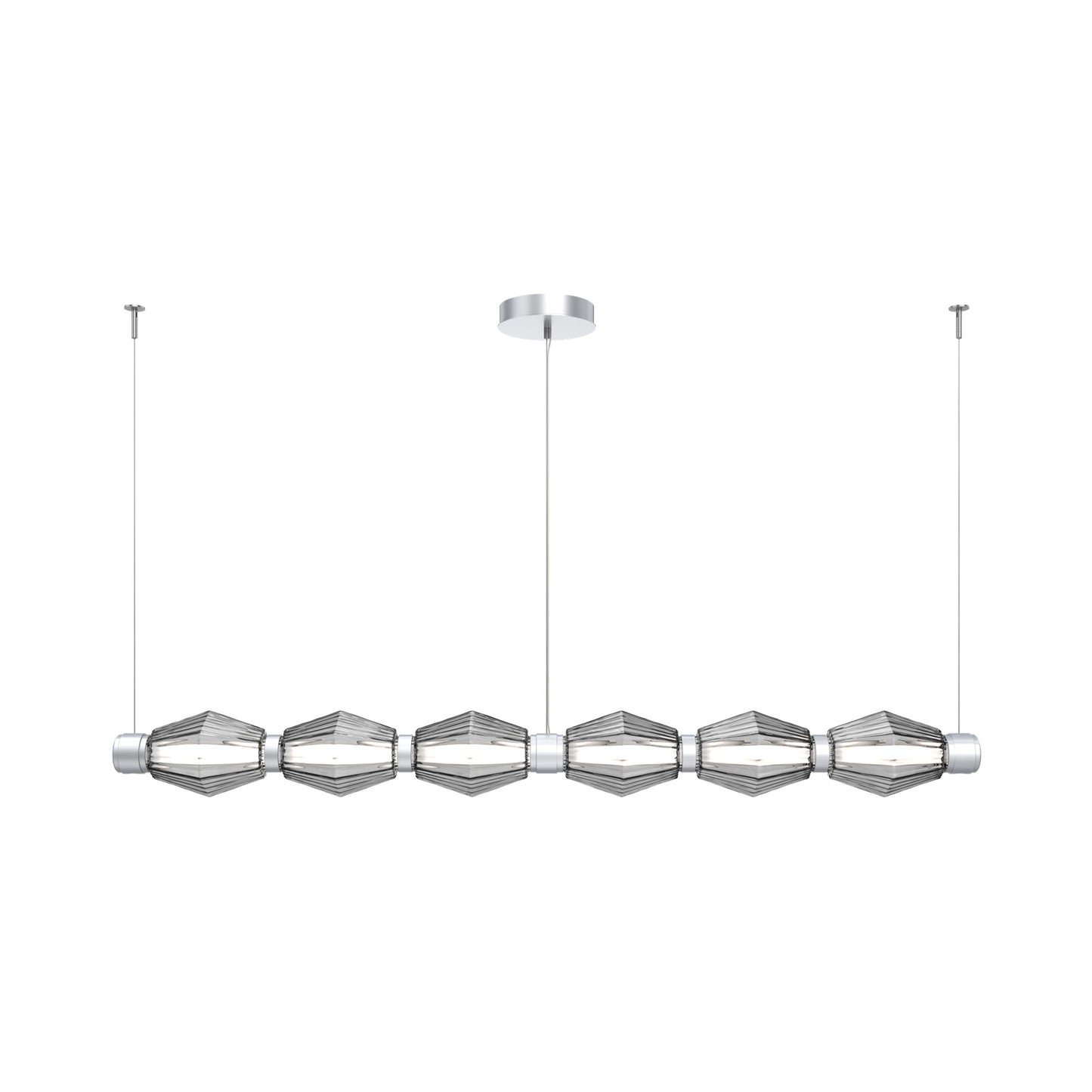 Aalto Mandrel Linear LED Chandelier in Classic Silver/Smoke Blown Glass (72.6-Inch).