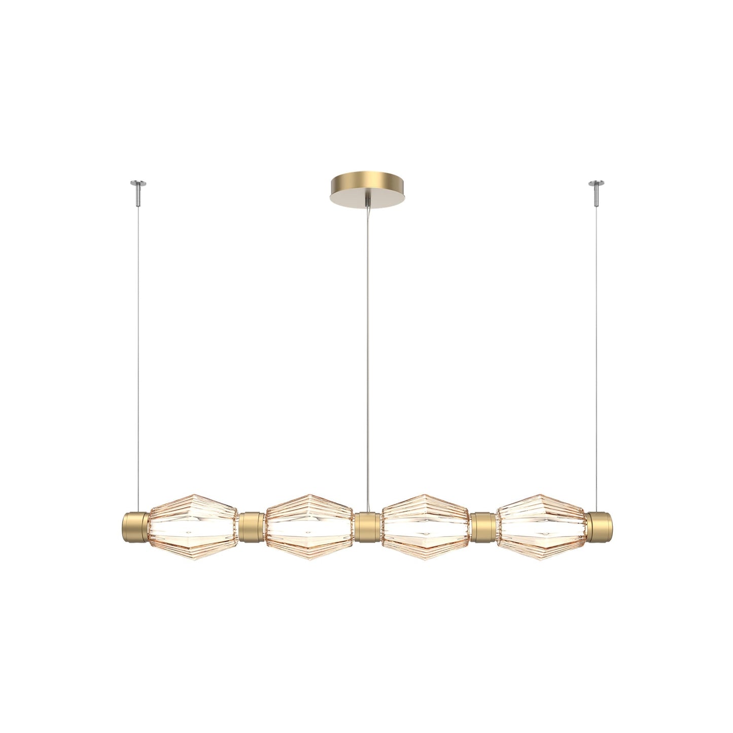 Aalto Mandrel Linear LED Chandelier in Gilded Brass/Amber Blown Glass (53.3-Inch).