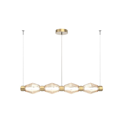 Aalto Mandrel Linear LED Chandelier in Gilded Brass/Amber Blown Glass (53.3-Inch).