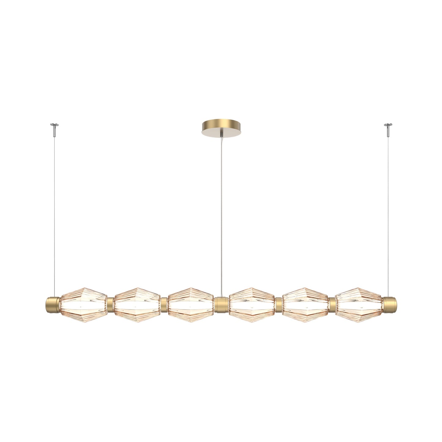 Aalto Mandrel Linear LED Chandelier in Gilded Brass/Amber Blown Glass (72.6-Inch).