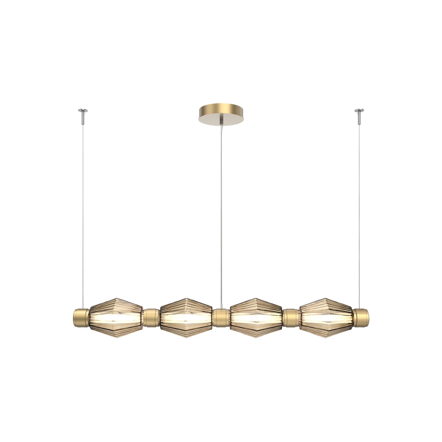 Aalto Mandrel Linear LED Chandelier in Gilded Brass/Bronze Blown Glass (53.3-Inch).