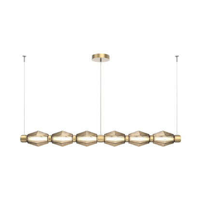 Aalto Mandrel Linear LED Chandelier in Gilded Brass/Bronze Blown Glass (72.6-Inch).