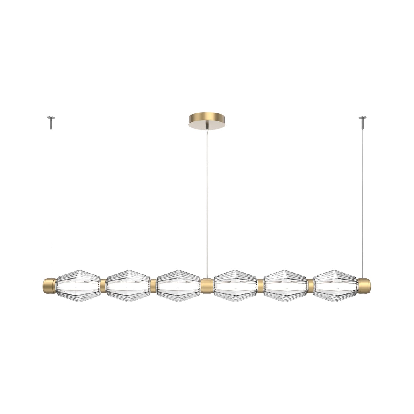 Aalto Mandrel Linear LED Chandelier in Gilded Brass/Clear Blown Glass (72.6-Inch).