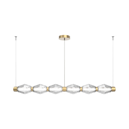 Aalto Mandrel Linear LED Chandelier in Gilded Brass/Clear Blown Glass (72.6-Inch).