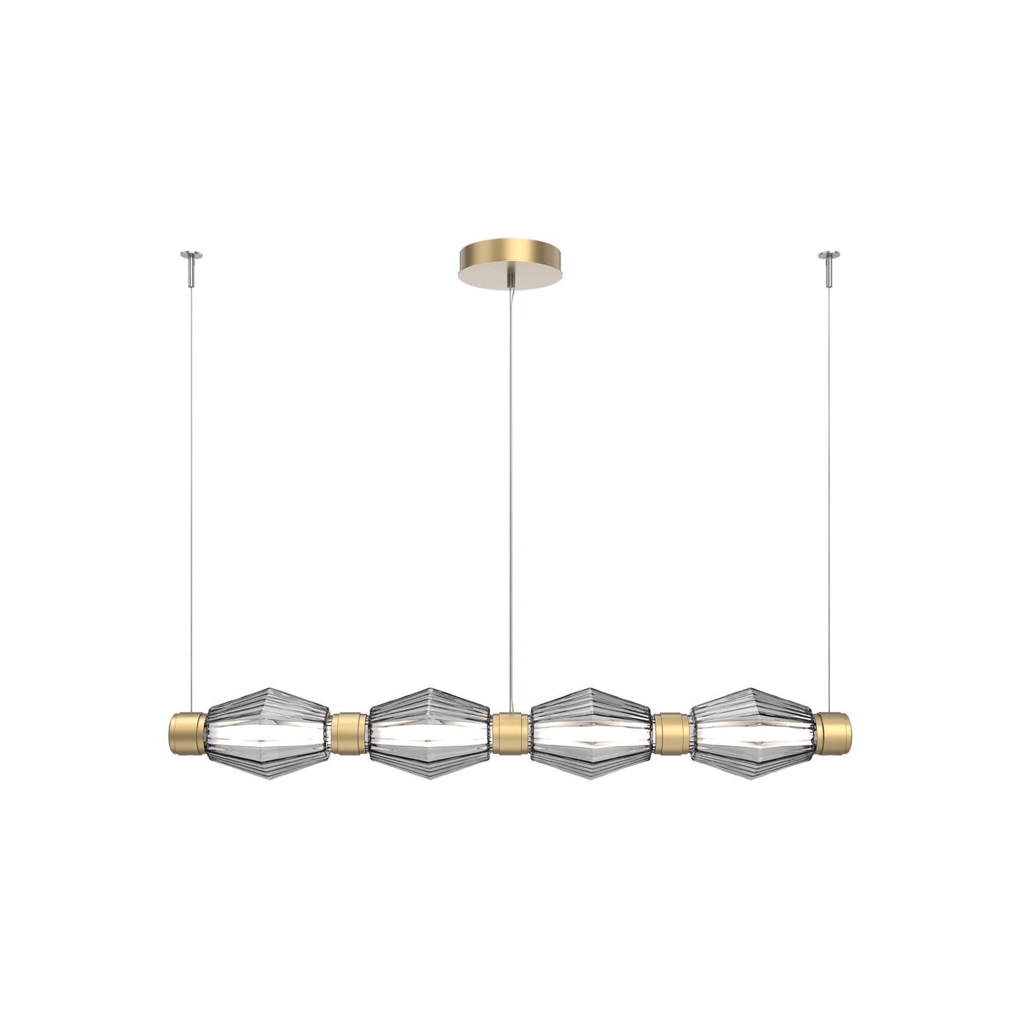 Aalto Mandrel Linear LED Chandelier in Gilded Brass/Smoke Blown Glass (53.3-Inch).