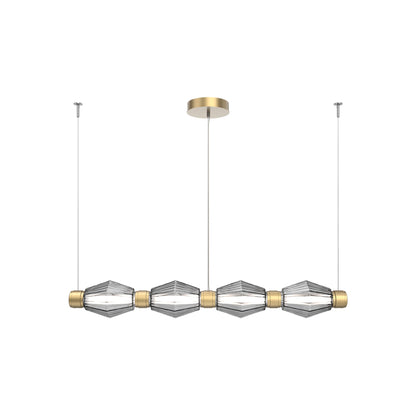 Aalto Mandrel Linear LED Chandelier in Gilded Brass/Smoke Blown Glass (53.3-Inch).