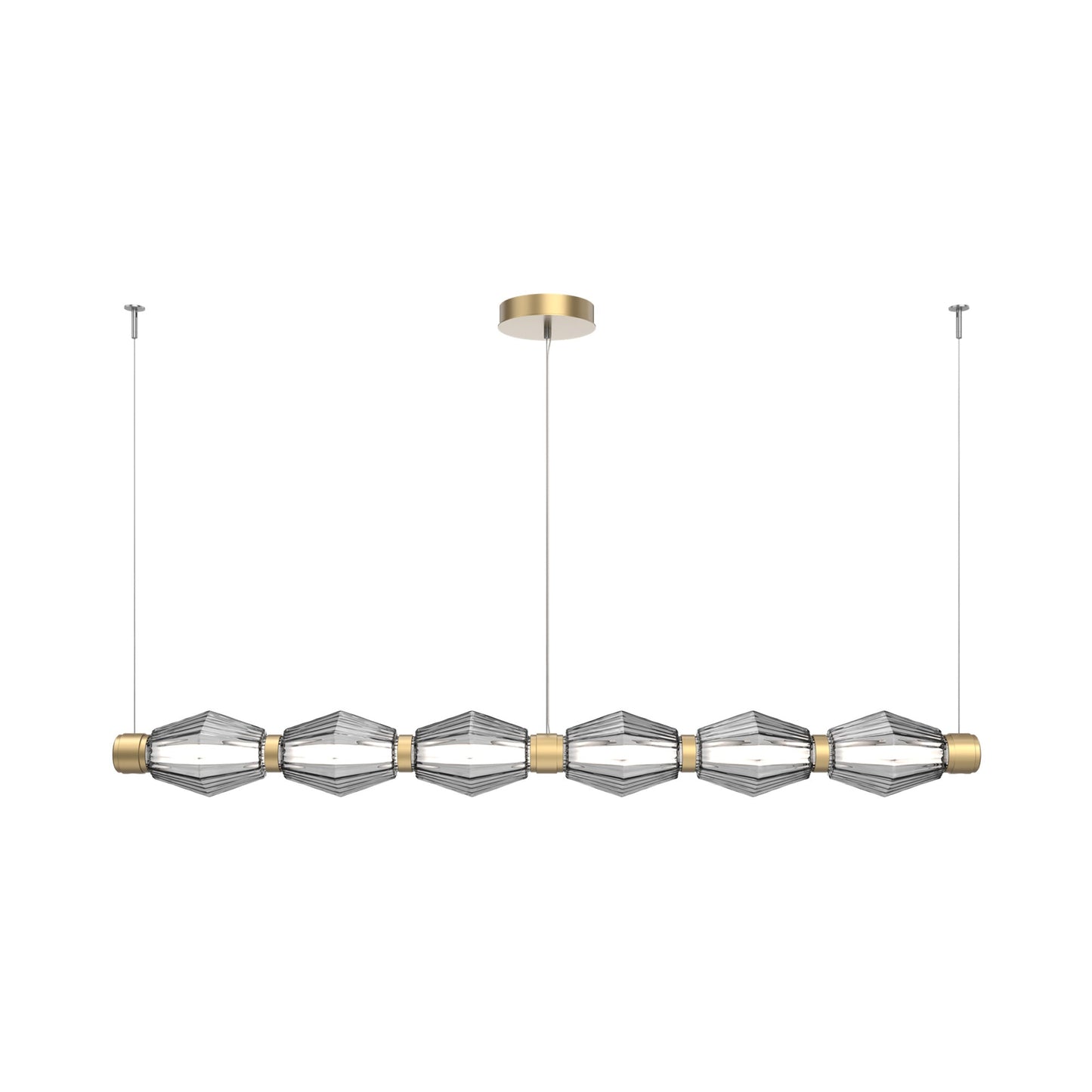 Aalto Mandrel Linear LED Chandelier in Gilded Brass/Smoke Blown Glass (72.6-Inch).