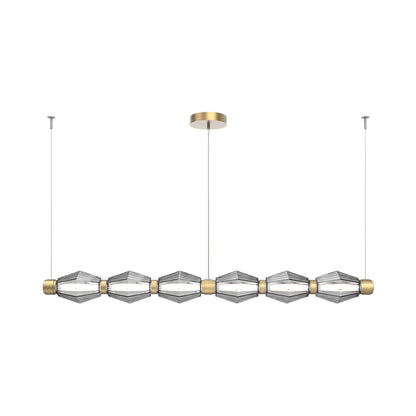 Aalto Mandrel Linear LED Chandelier in Gilded Brass/Smoke Blown Glass (72.6-Inch).