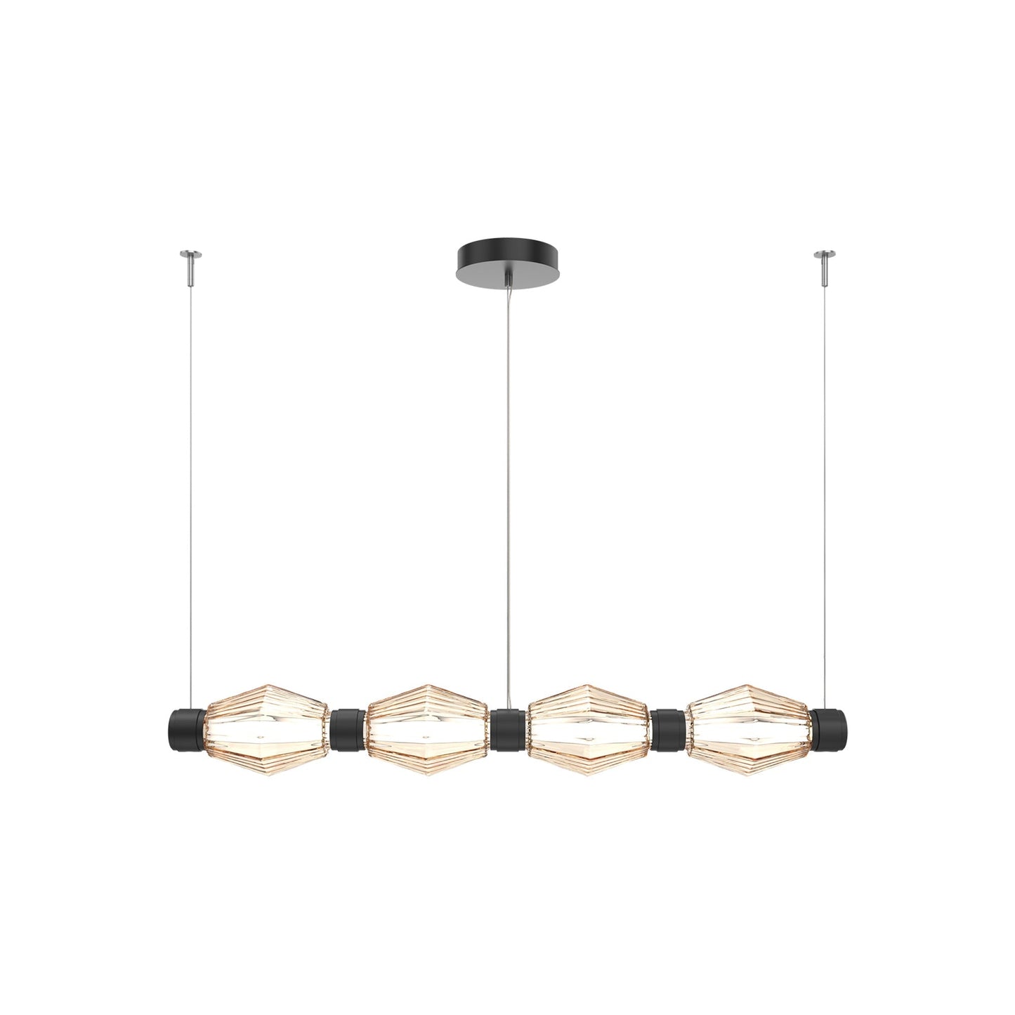 Aalto Mandrel Linear LED Chandelier in Matte Black/Amber Blown Glass (53.3-Inch).
